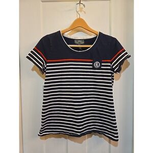 L-RL Ralph Lauren Breton Striped Top Size L Navy Summer Holiday Sailor Nautical